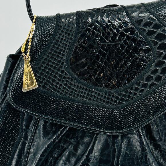 Vintage 70s 80s Bags by Sylvia Black Faux Leather + Authentic Snake Skin Purse - Picture 2 of 8
